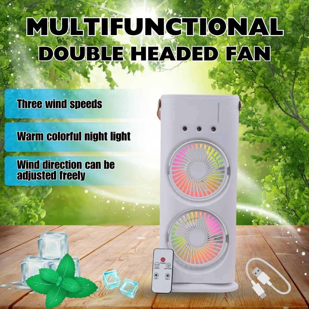 MULTIFUNCTIONAL DOUBLE HEADED RECHARGEABLE AIRCOOLER FAN